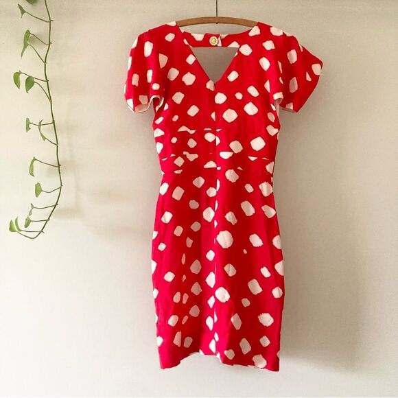 Leifsdottir Size 4 Shibori Red Cold Shoulder Dress - Picture 5 of 7